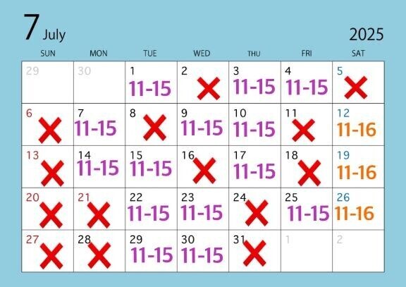 7月シフト＆お知らせ