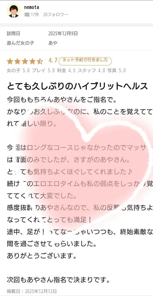 口コミのお礼。