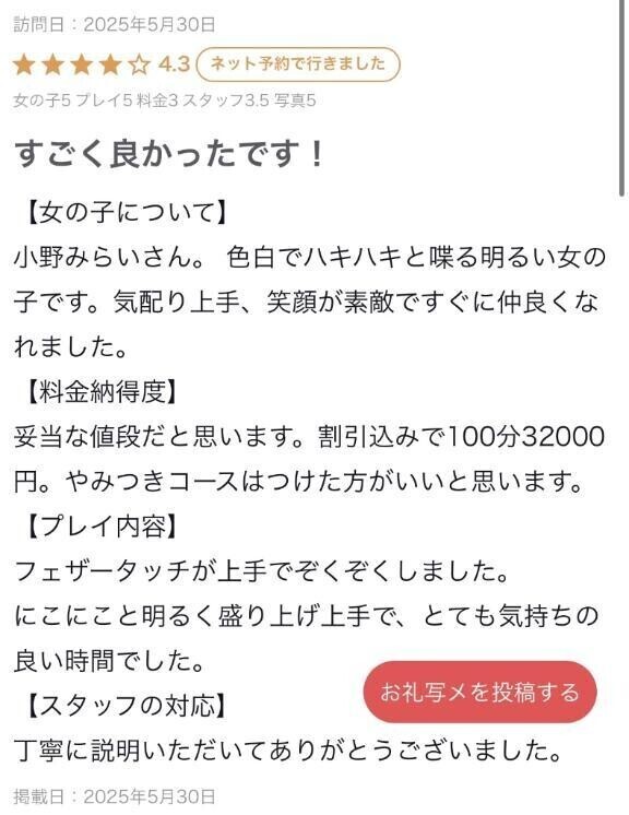 【お礼写メ日記】