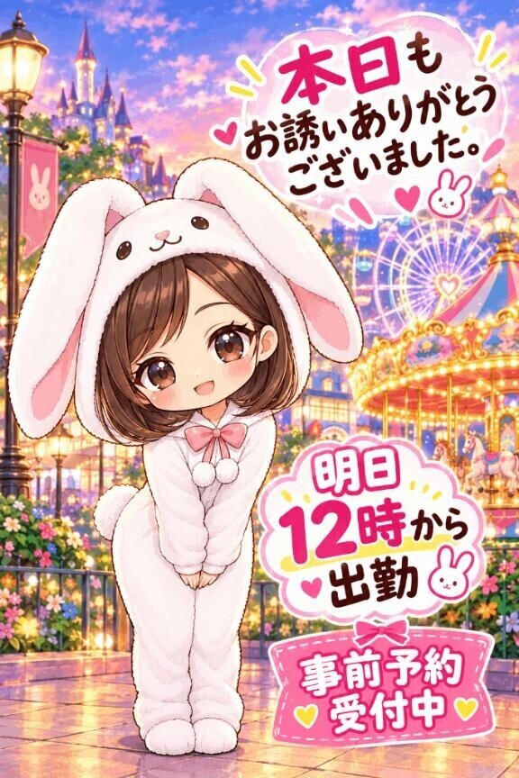 本日受付終了。明日12時から出勤。