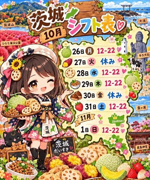 来週シフト表(10/26～11/1)