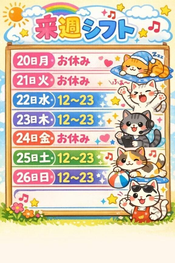 来週シフト修正したよん?