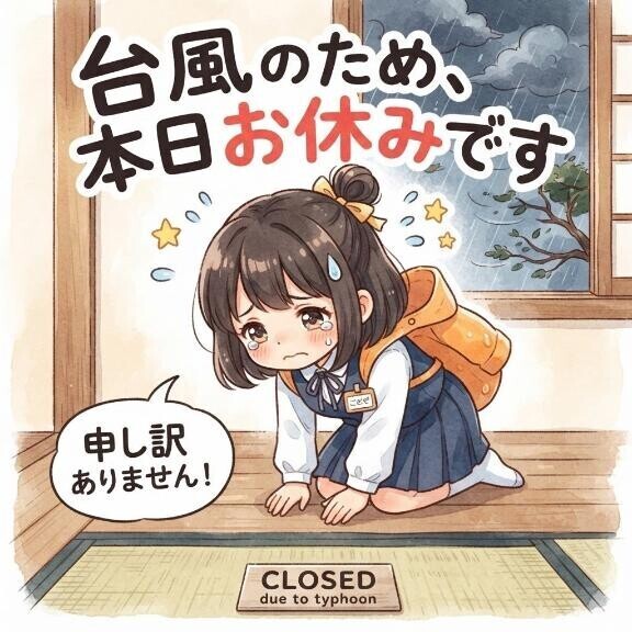 台風の影響で本日お休みだそうです