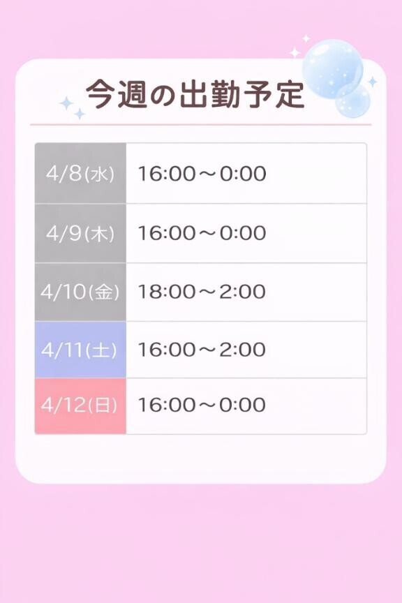 今週のシフト???
