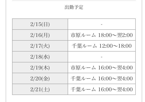 今週のシフトです