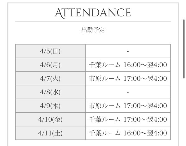 今週のシフトです