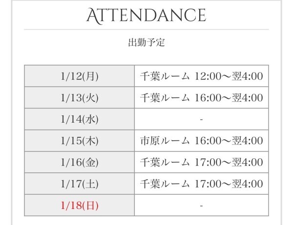 今週のシフトです