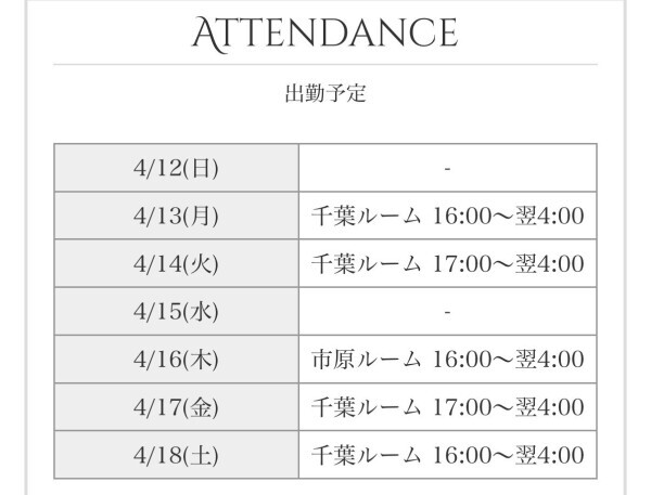 今週のシフトです