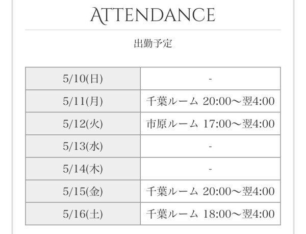今週のシフトです