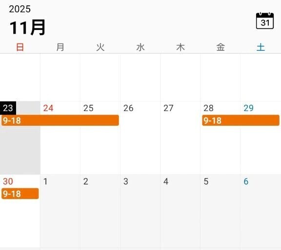 11月残りシフト。