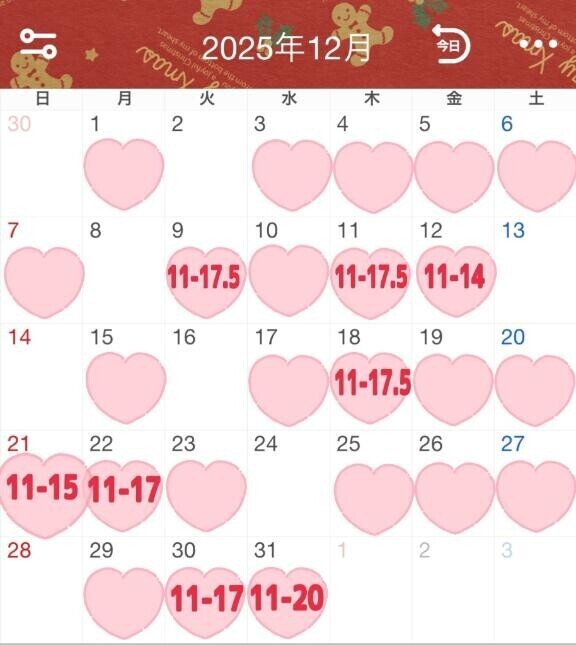 12月出勤予定(仮)