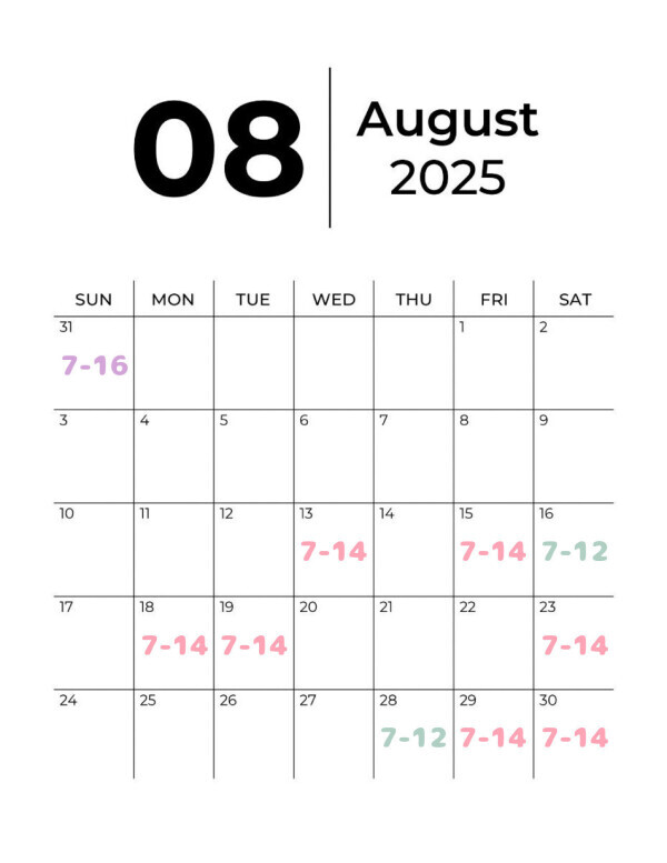 🍧8月の予定🍧