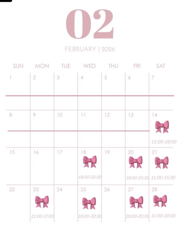 2月の予定🎀.⋆