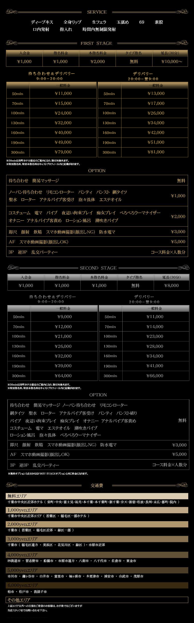 お客様満足度NO.1デリヘル！秘密倶楽部 凛 千葉の料金表