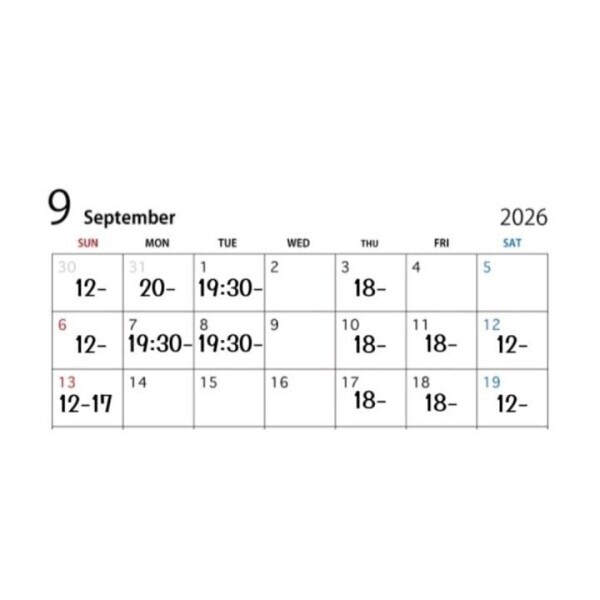 9月上旬シフト❣️