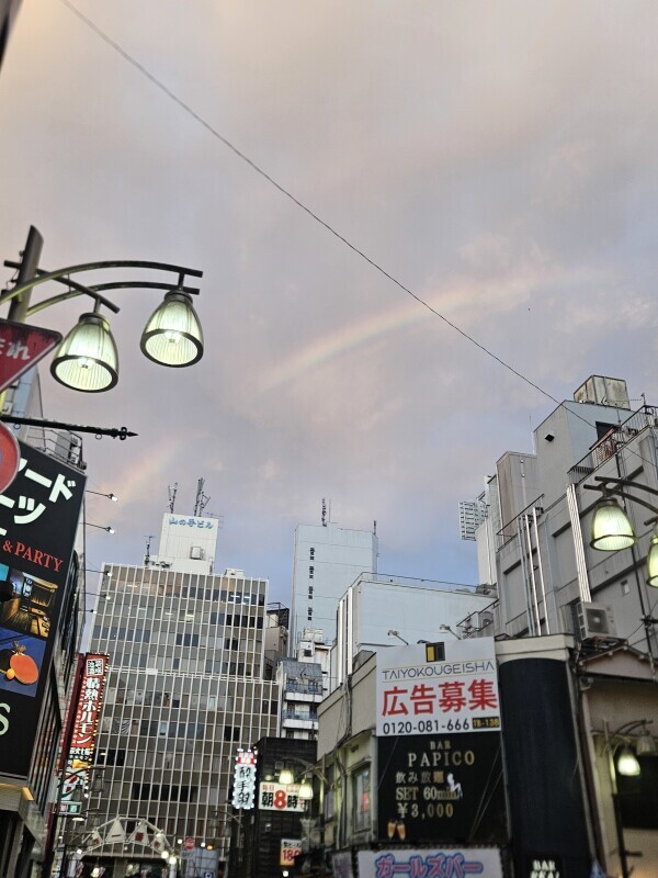 虹が出てた、夕方の池袋🌈
