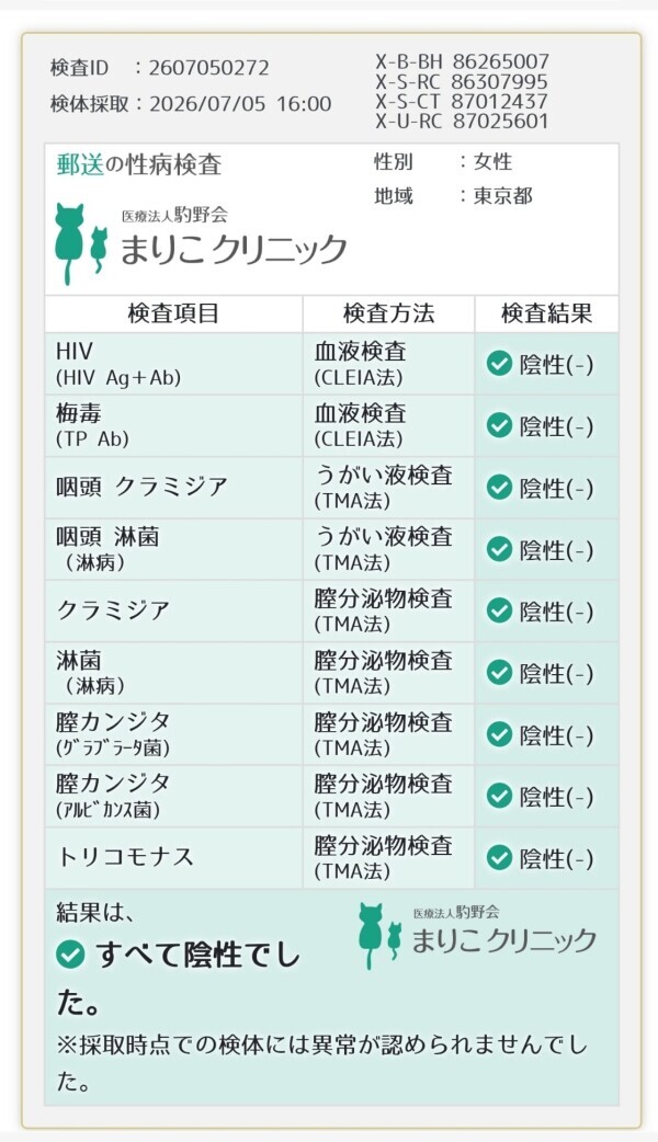 性病検査報告