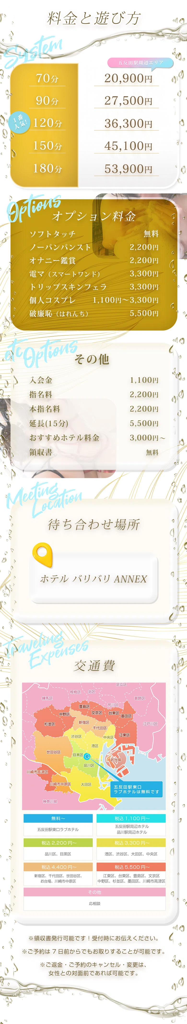 ごほうびSPA五反田店の料金表