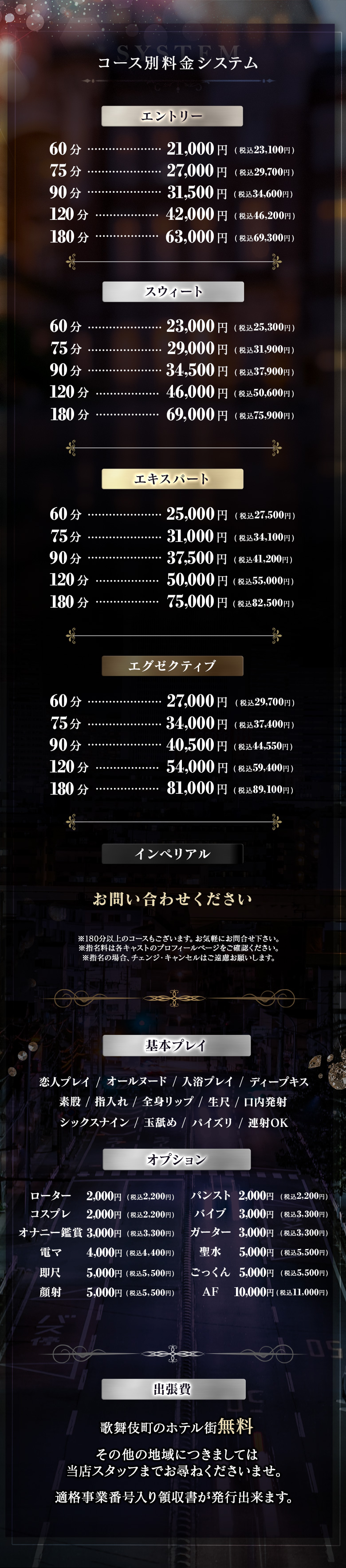 Club BLENDA(ブレンダ) 東京新宿・歌舞伎町店の料金表
