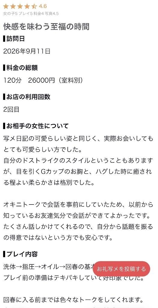 【お礼写メ日記】