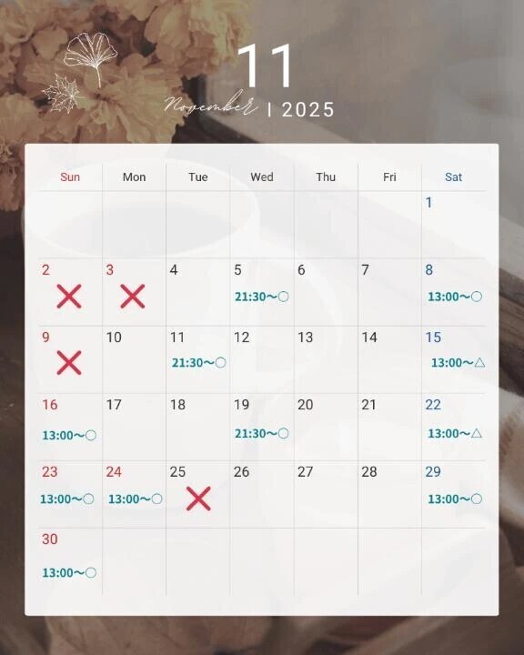 🍁11月の出勤スケジュール🌙