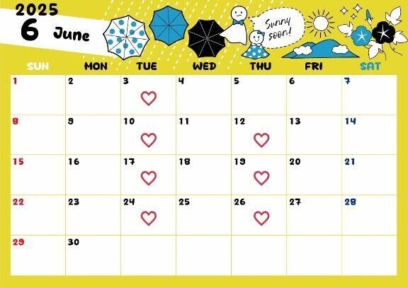 【お知らせ】6月出勤予定☔️