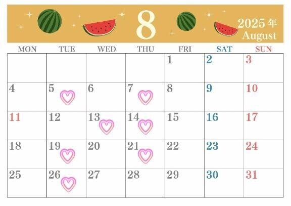 【お知らせ】8月出勤予定🍉
