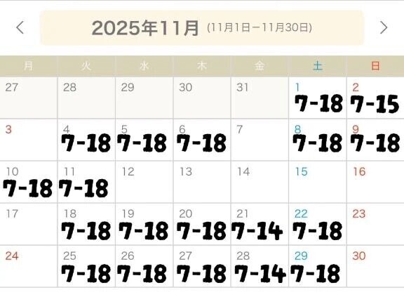 11月出勤予定🗓️🩵