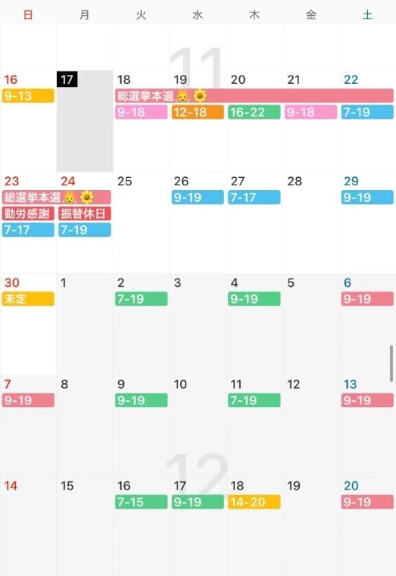 🩵11月後半～12月前半の出勤予定🦖🐾