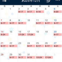 12月の出勤予定。