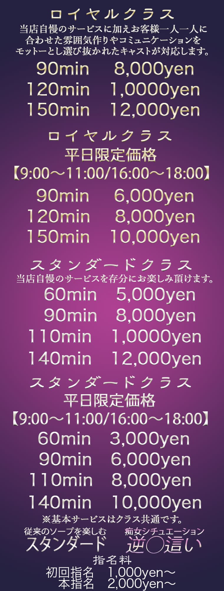 ロイヤルヴィトンの料金表