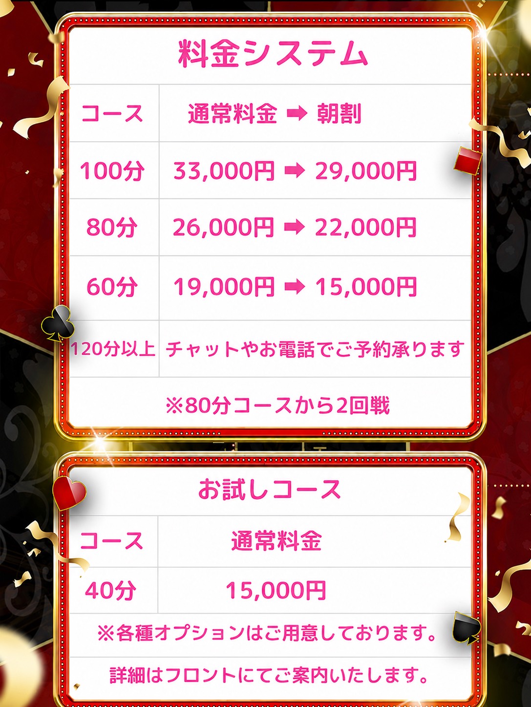 ロイヤルフラッシュの料金表