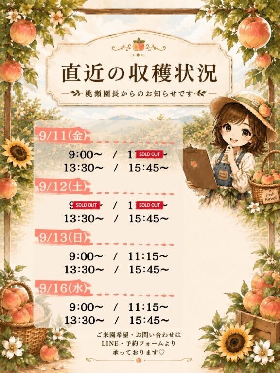 🍑直近の収穫状況🗓️＆桃約束🌻