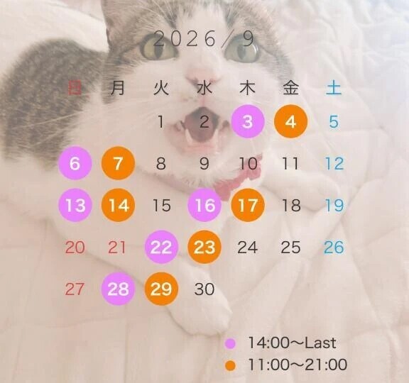 9月の予定表です🐱💖