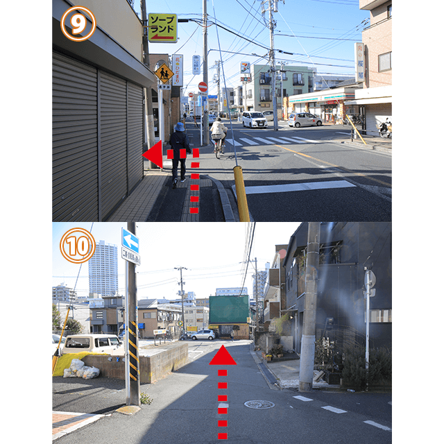 ⑨大通りの道沿いを進んでいくと上にソープランドの看板が見えてきますのでその路地を左に曲がります。
⑩看板を曲がると緑色の建物が見えてきます。
そこが当店になります。