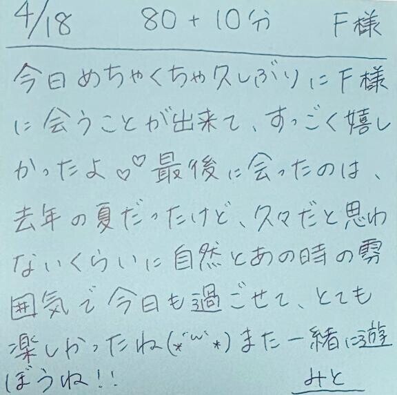 4/18 80分＋延長10分 F様
