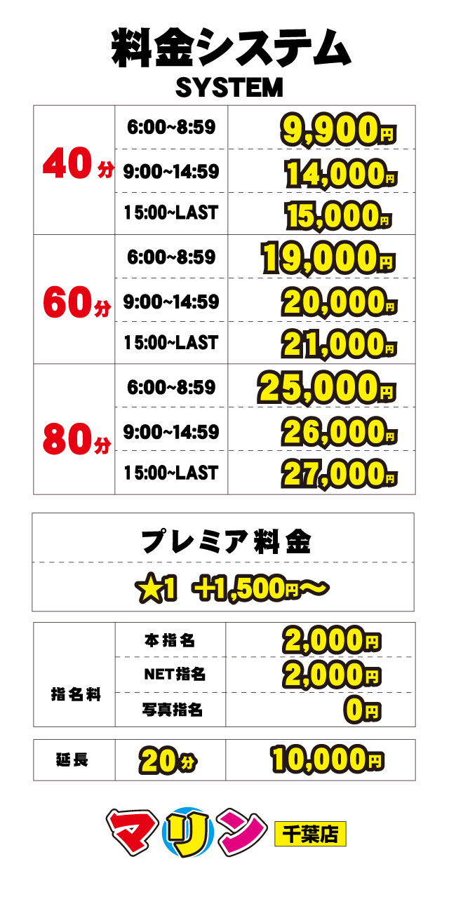 マリン千葉店の料金表
