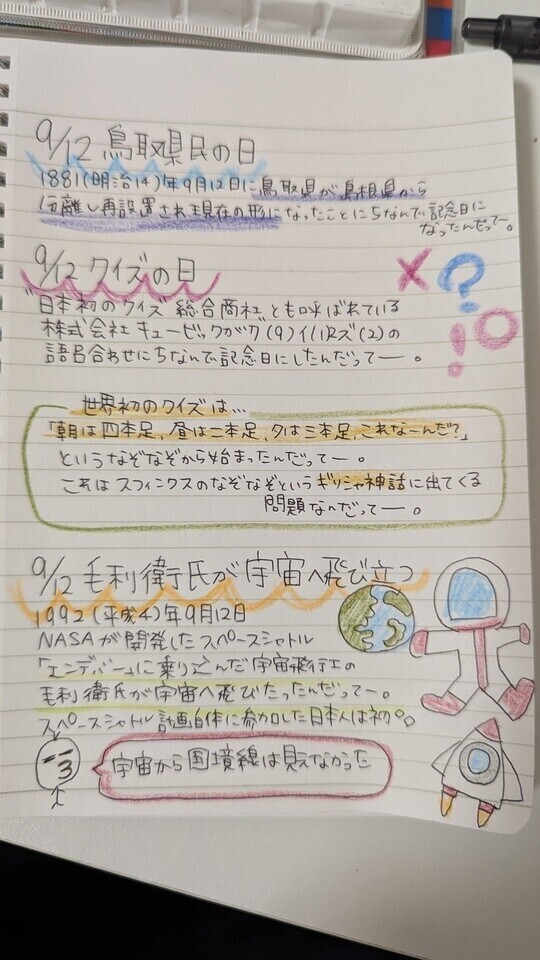 9/12 クイズに答えて毛利さんが宇宙に行った日👽