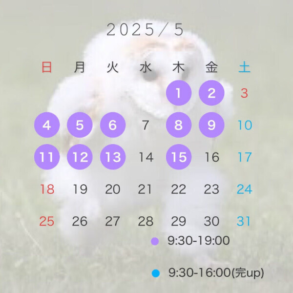 5月の前半出勤表🙌後半はまた後ほど🙌