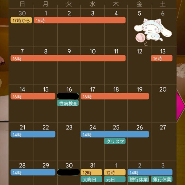 12月〜1月3日の予定！