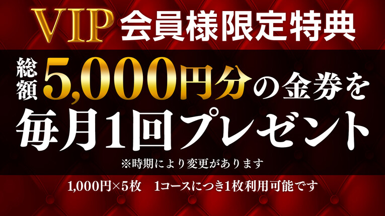 【VIP限定】毎月総額5,000円分の金券贈呈！