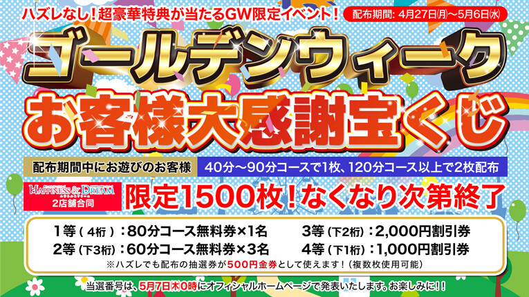 ゴールデンウィークお客様大感謝宝くじ