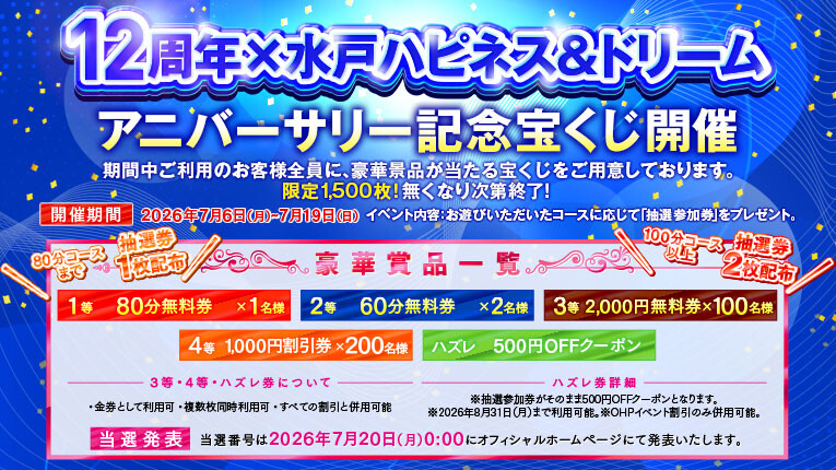 【12周年×ハピドリ水戸】アニバーサリー記念宝くじ
