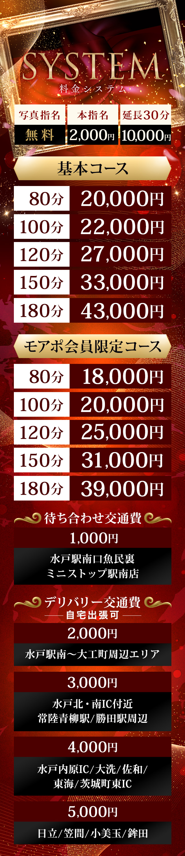 水戸人妻花壇の料金表