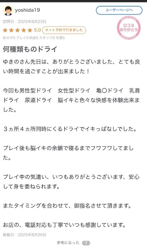 口コミお礼日記　成田の神様8月の回